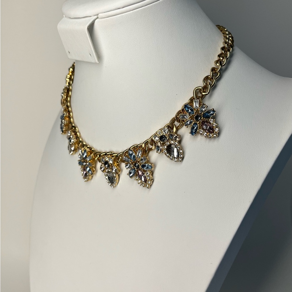 Rhinestone multicolor and gold tone choker, collar new necklace 20” RNST 01